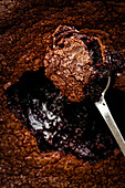 Chocolate Fondant on Spoon (Close Up)
