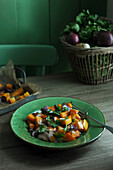 Roasted butternut squash with red onions