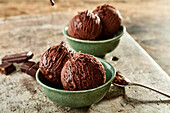 Dark chocolate ice cream scoops