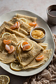 Clementine pancakes with lemon curd