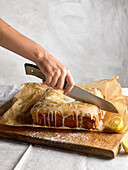 Lemon cake with olive oil and sugar glaze