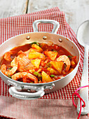 Monkfish fillet with prawns in sweet and sour sauce
