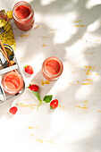 Anti waste smoothie with mozzarella milk and summer fruit