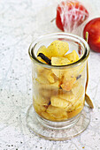 Verrine with apples, poached pears, vanilla and cinnamon