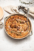 Cassoulet from Castelnaudary, duck confit, pork, Toulouse sausage, dried beans and bacon