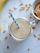 Almond milk, banana and peanut butter smoothie