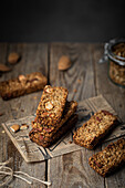 Muesli bar with oat flakes and almonds