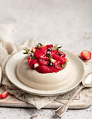 Panna cotta with strawberries and raspberries