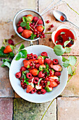 Summer berry salad with strawberry mint syrup