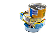 Stacked cans of canned fish