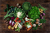 Assortment of fresh vegetables including ancient root vegetables