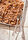 Pulled pork on oven tray