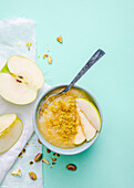 Green apple compote and ground pistachios