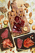 Aperitif platter with dried sausage,chorizo and dried meat