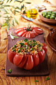 Tomato stuffed with protein vegetables