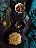 A thousand hole Crepes with honey and cinnamon