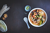 Jamppong, spicy Korean Chinese noodle soup with seafood