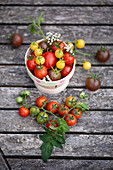 Bunte Kirschtomaten in Körbchen