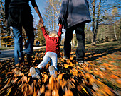 Family walking in park