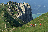 Group of people hiking, Werdenfelser Land, Upper Bavaria, Germany