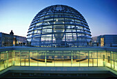 Glass dome of Reichstag in the evening, Berlin, Germany