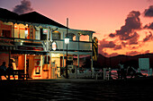 Harbour Pub at dusk, Iles de Saintes, Guadeloupe Caribbean, America