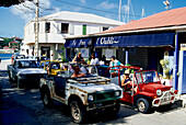 People in cars, Gustavia, St. Barthelemy, St. Barts, Caribbean, America