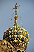 Richly decorated onion dome of the church of the Savior on Blood, St. Petersburg, Russia