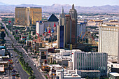 Blick auf Hotels am Las Vegas Strip, Las Vegas, Nevada, USA, Amerika