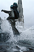 Fountain Gefion at the St. Alban's Church, St. Albans Kirke, Copenhagen, Denmark