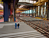 Huge factory floor, dry dock, Queen Mary 2, Saint-Nazaire, France