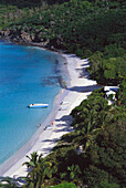 People on the beach at a sunlit bay, White Bay, Jost van Dyke, British Virgin Islands, Caribbean, America