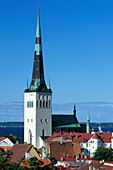 Olai church and rooftops in the sunlight, Tallinn, Estonia, Europe