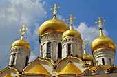 Kuppeln der Christ-Erlöser-Kathedrale im Sonnenlicht, Moskau, Russland, Europa