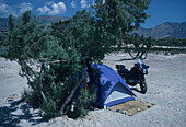 Camper, Motorrad, Strand, Elafonissos Kreta, Griechenland