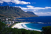 Sandy beach at a bay in the sunlight, Camps Bay, Capetown, South Africa, Africa