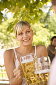 Couple in beergarden, Starnberger See Bavaria, Germany