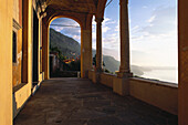 View from a colonnade at the Lake Maggiore, Ronco, Ticino, Switzerland