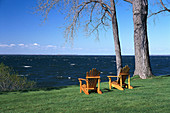 Chairs at the shore, St. Lawrence River Prov. Quebec, Canada