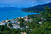 View at the village Hillsborough on the waterfront in the sunlight, Carriacou island, Grenada, Carribean, America