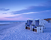 Beach of Kampen, Beach chairs in the blue hour, Kampen beach, Sylt, Schleswig-Holstein, Germany