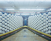 Cotton Yarnrolls, plying yarn, textile factory producing cotton fabrics, Legler S.p.A., Capriate near Bergamo, Italy