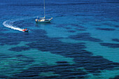 Bucht, Cala Benirras, Nordkueste, Ibiza, Balearen Spanien