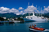 Kreuzfahrtschiff Club Med 2, Hafen im Zentrum von Papeete Tahiti, Französisch-Polynesien