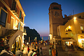 People on the main square in the evening, Piazetta Umberto I, Capri, Campania, Italy