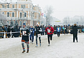 Runners at Ice Marathon in Omsk, Sibiria, Russia