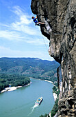 Extremclimbing near Duernstein, Extreme climbing near Duernstein, Wachau, Austria