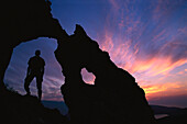 Silhoutte of a man at a rock formation, Kalymnos, Dodecanese, Greece