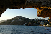 View through rock arch, Kalymnos, Kalymnos, Greece