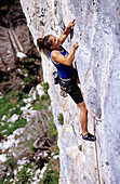 Gerda Raffetseder climbing Gitschenwand, Salzburg, Austria
